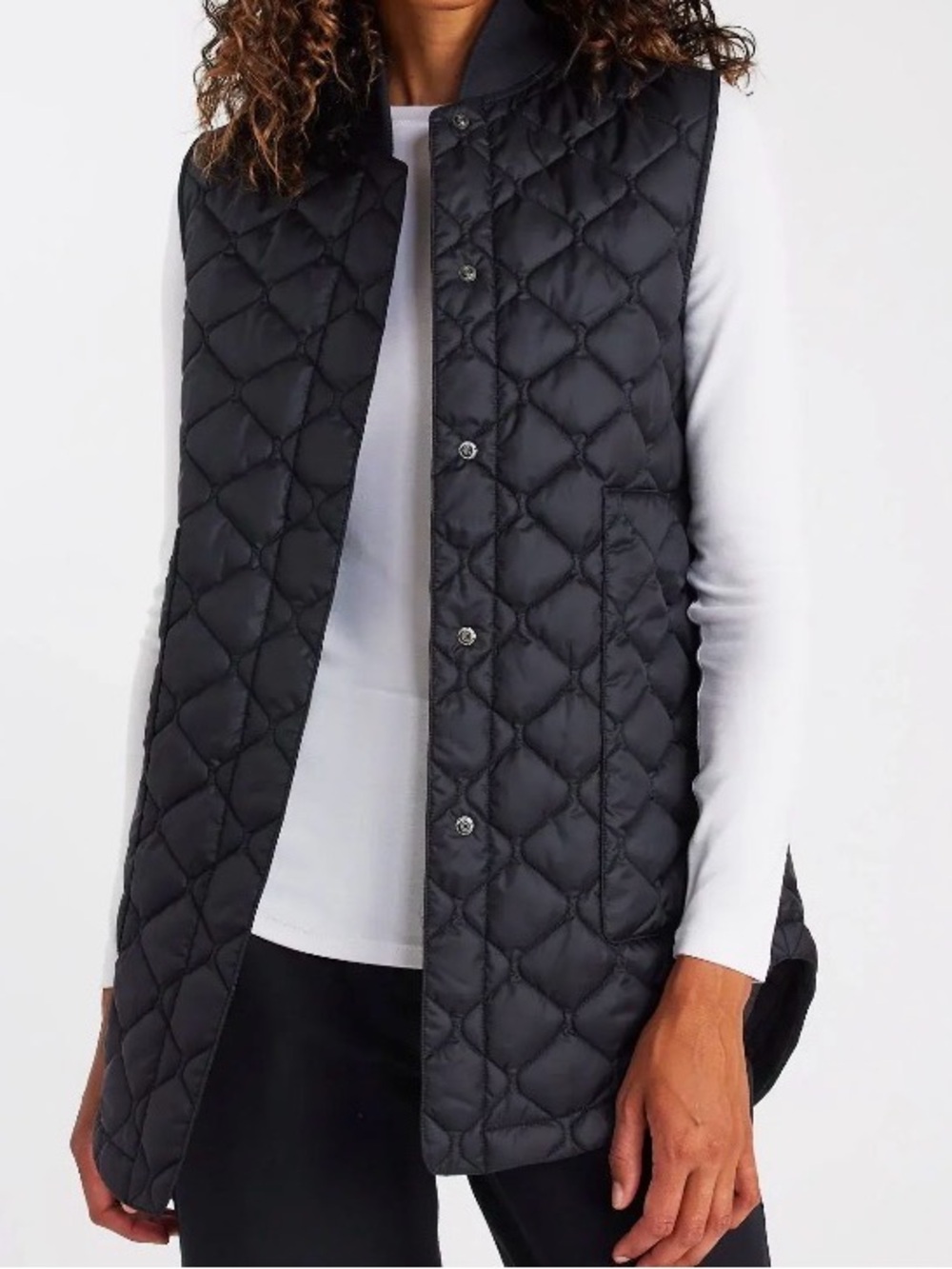 KIT + ACE All Day Quilted Puffer Vest Black Small Longline Snap Close EUC